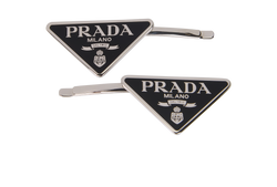 Prada Logo Hair Pins, Brass, Blk/Silver, MII, B/DB, 4*